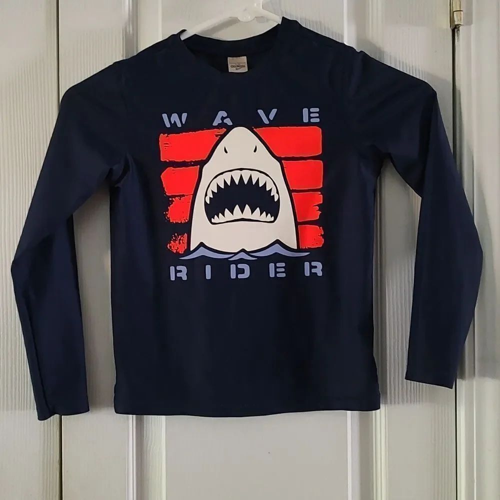 OshKosh B'gosh long sleeve rashguard swim wave rider shark shirt  Sz 4/5